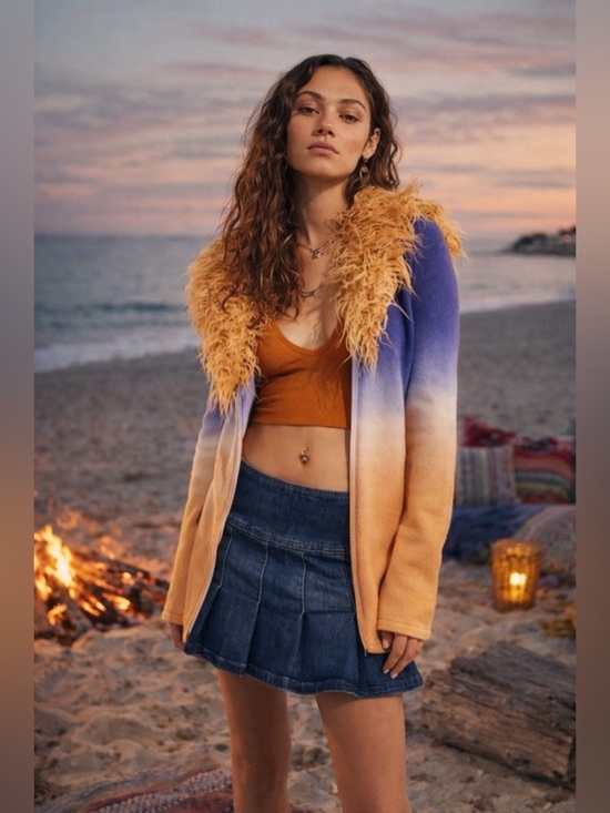 House of Sunny Sweaters - House of Sunny Desert Rose Peggy Ombre Cardigan Faux Fur S